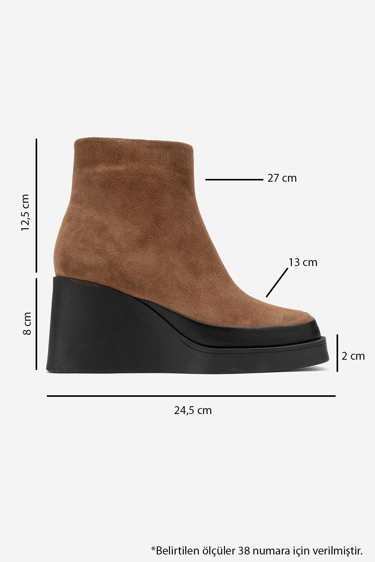 Livia - Cognac Genuine Leather Platform Wedge Boot – top view showing leather, suede, Vowalisse