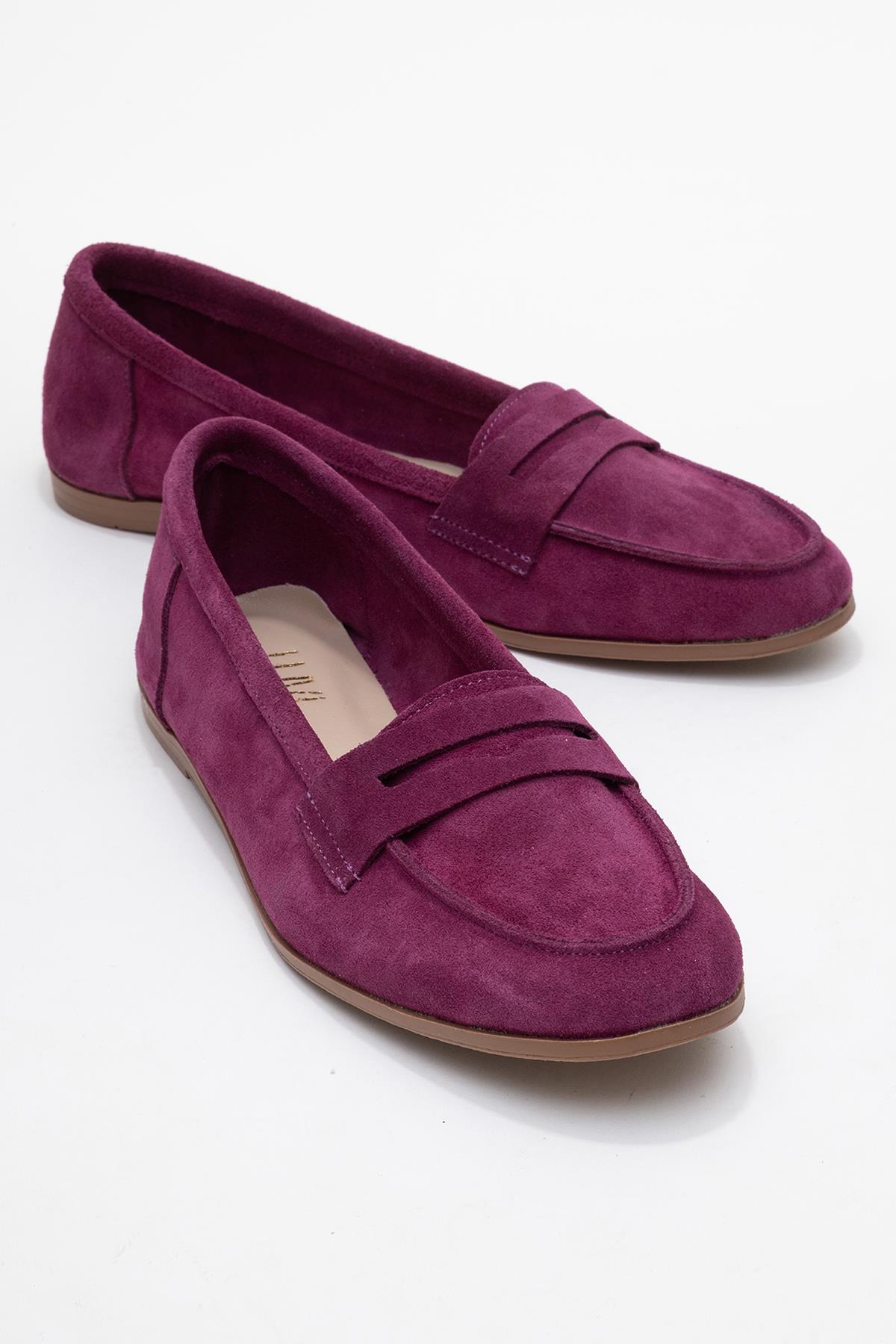 Dorothy - Purple Suede Leather Loafers – front three-quarter view showing leather, suede, Vowalisse