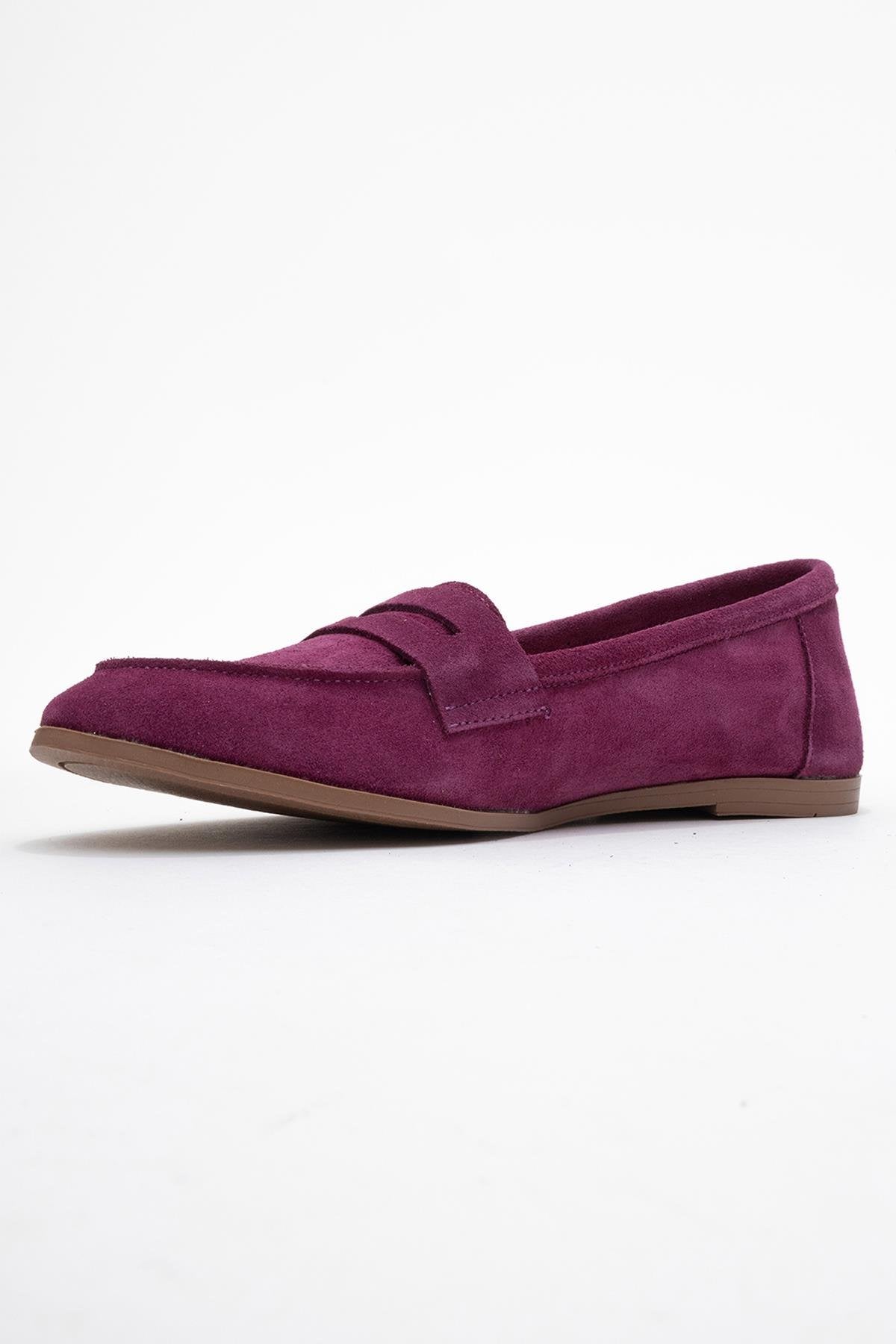 Dorothy - Purple Suede Leather Loafers – heel view showing leather, suede, Vowalisse