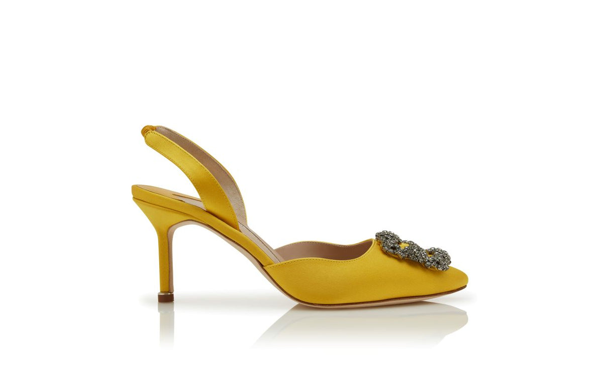 Alessia Crown Yellow Jewel Buckle Slingbacks – side profile showing yellow jewel buckle, crystal buckle, ankle strap…