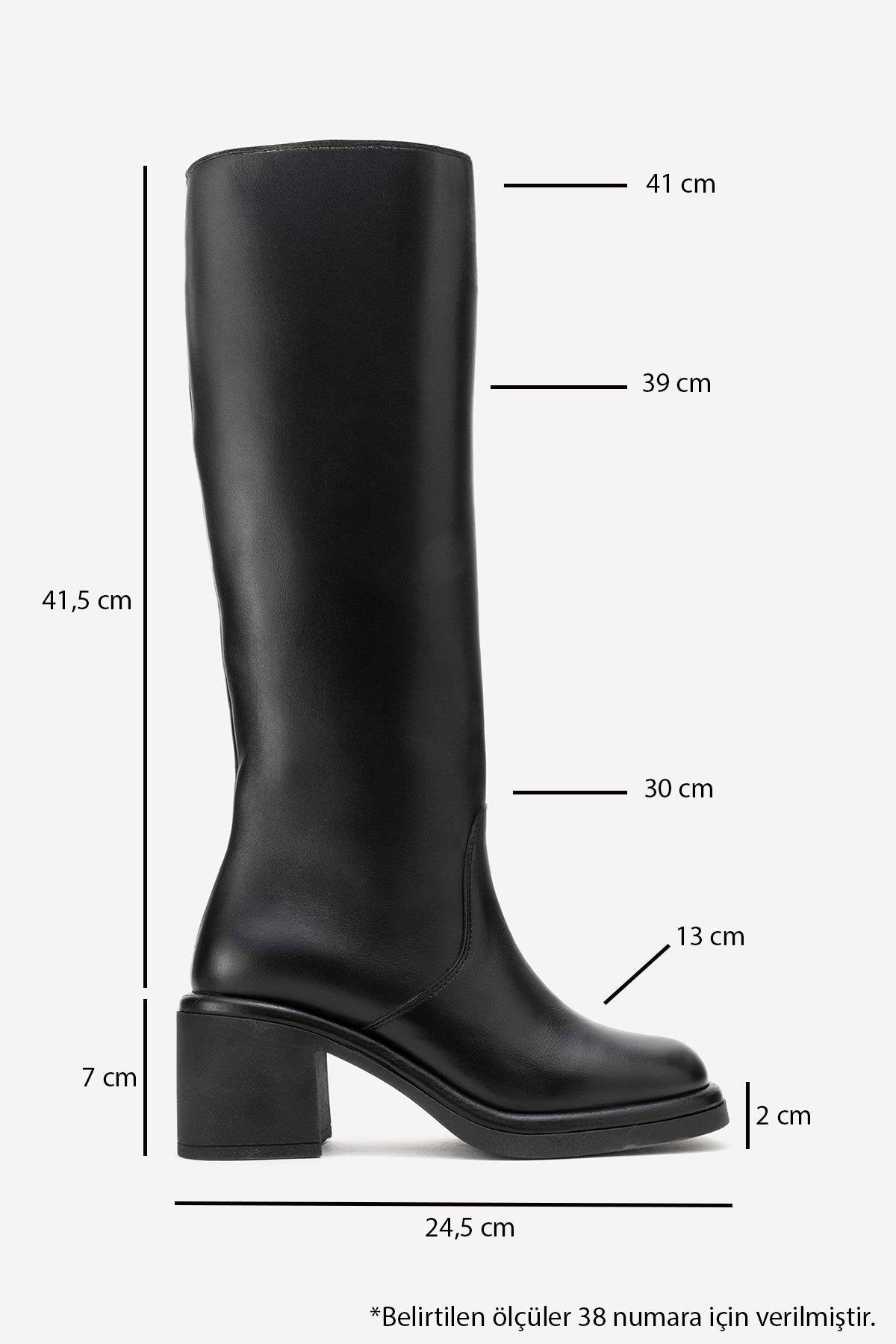 Fros - Black Genuine Leather Block Heel Knee-High Boot – top view showing leather, black, Vowalisse