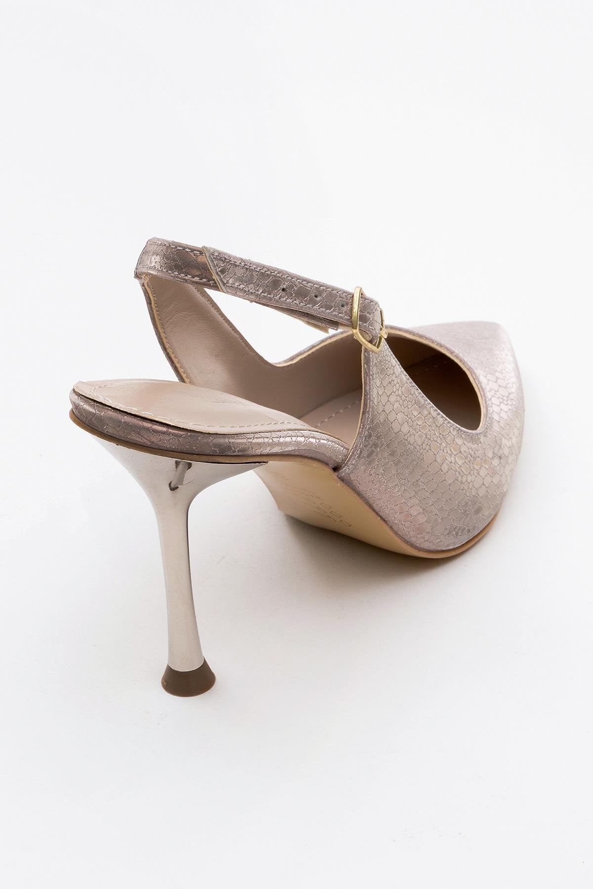 Orfo - Rose Patterned High Heel Shoe – heel view showing leather, Vowalisse