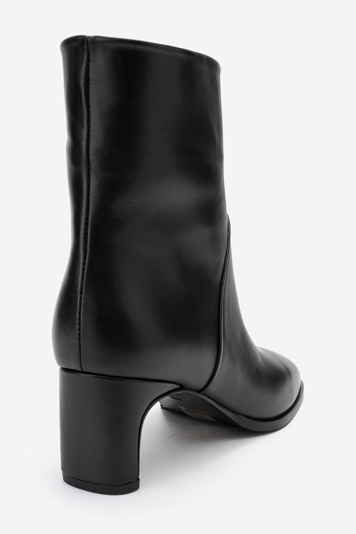 Nordy - Black Genuine Leather Block Heel Boot – back view showing leather, black, Vowalisse