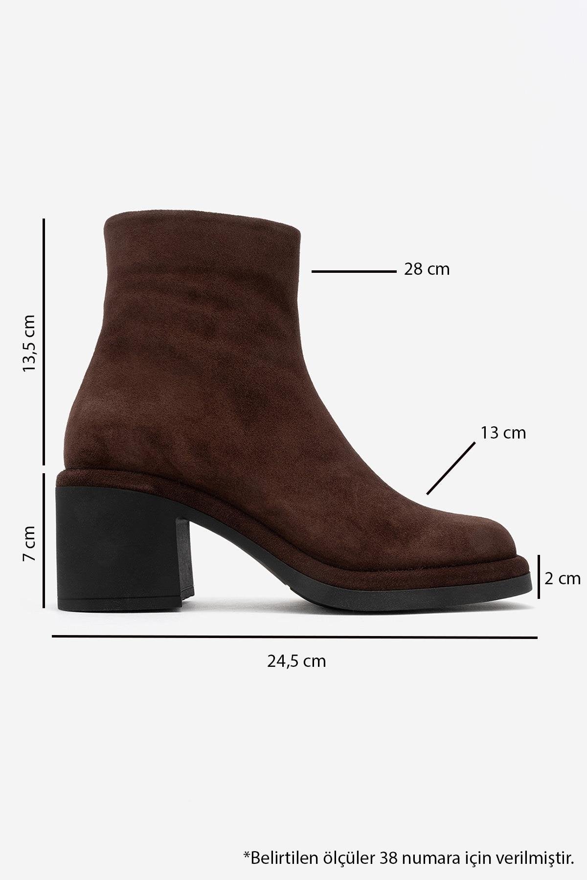 Junae - Brown Genuine Leather Block Heel Ankle Boot – top view showing leather, suede, Vowalisse