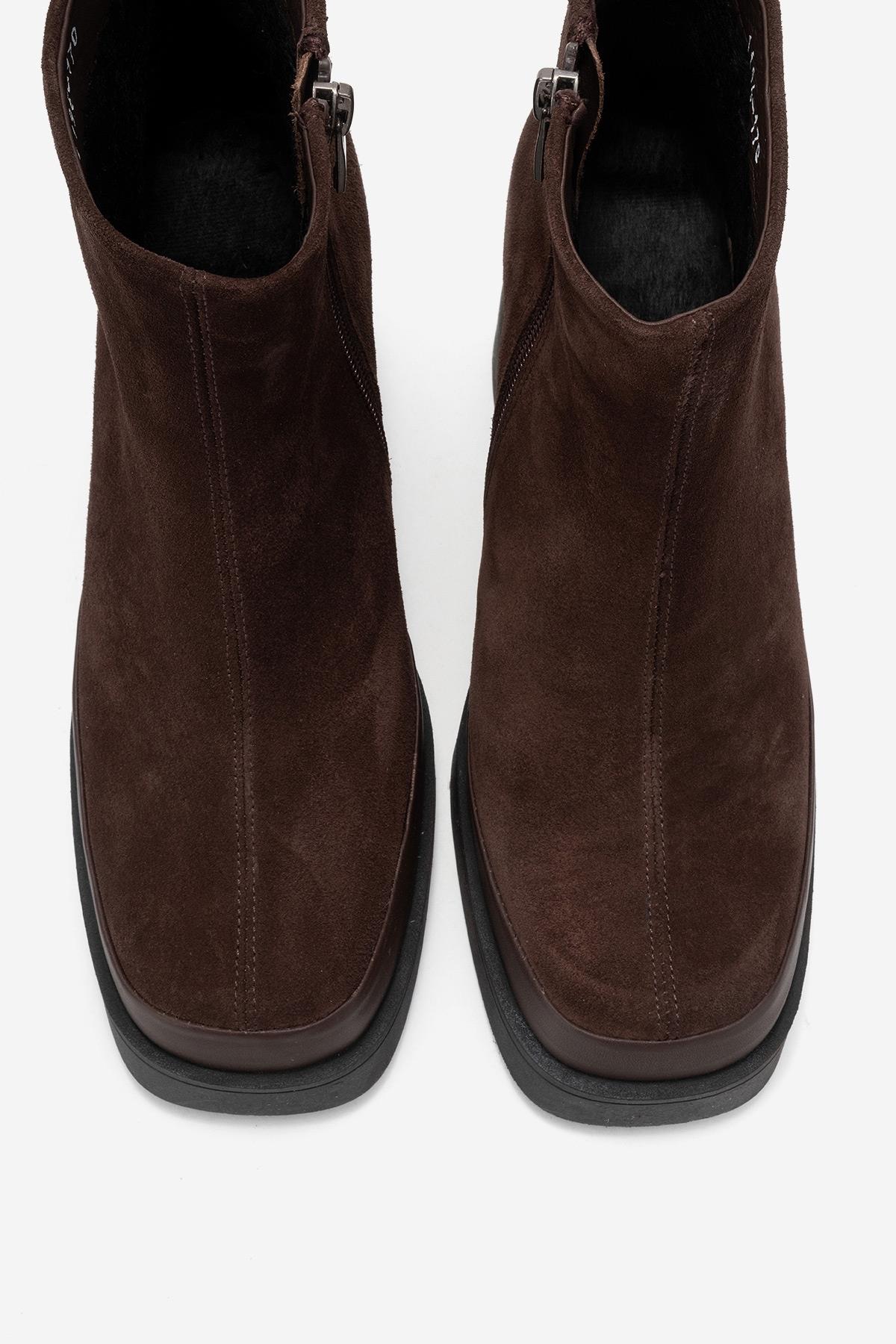 Livia - Brown Genuine Leather Wedge Platform Ankle Boot – side view showing leather, suede, Vowalisse