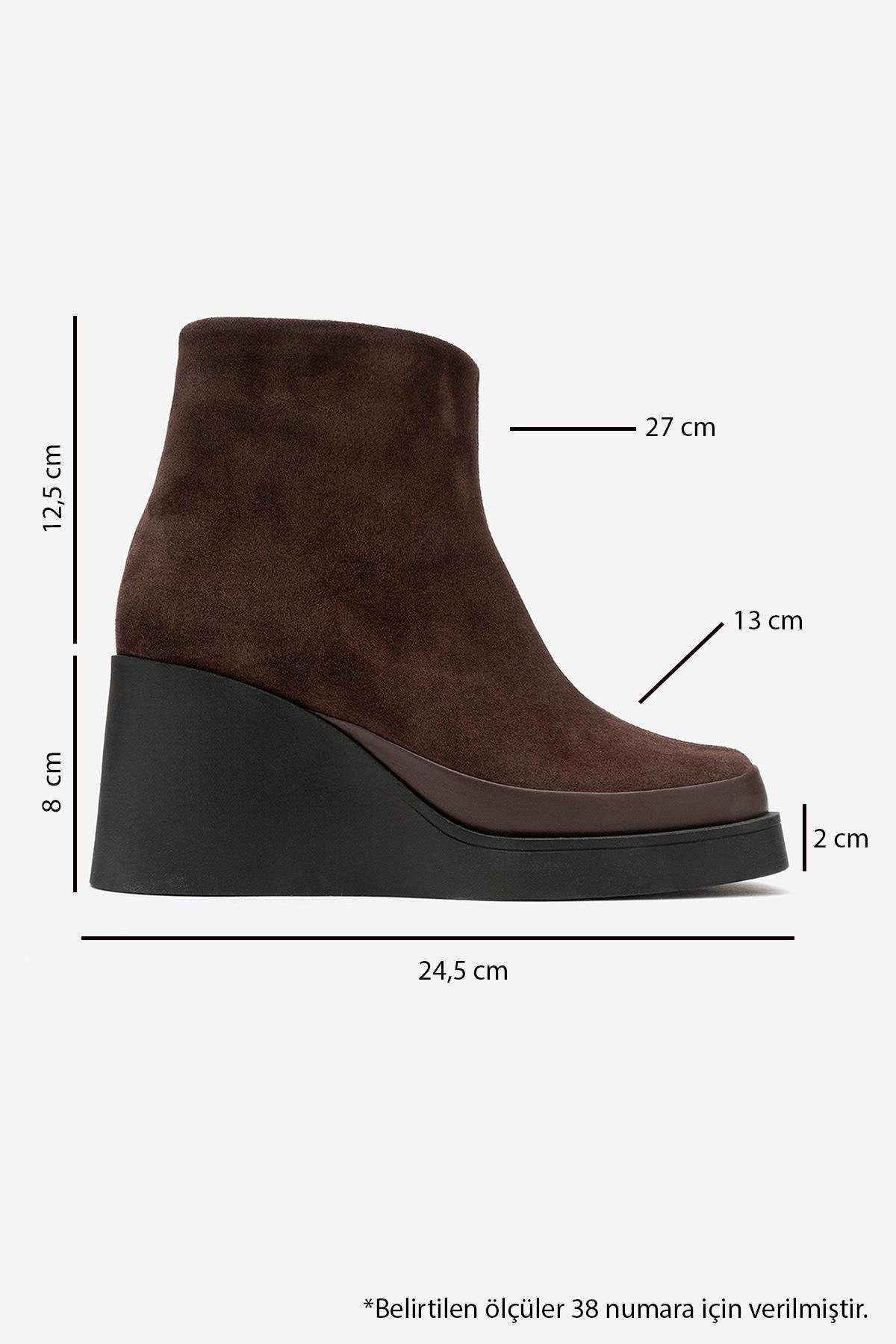 Livia - Brown Genuine Leather Wedge Platform Ankle Boot – top view showing leather, suede, Vowalisse