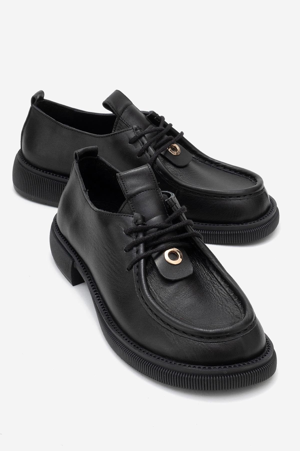 Band - Black Genuine Leather Lace-Up Loafer – front three-quarter view showing lace, leather, black, Vowalisse