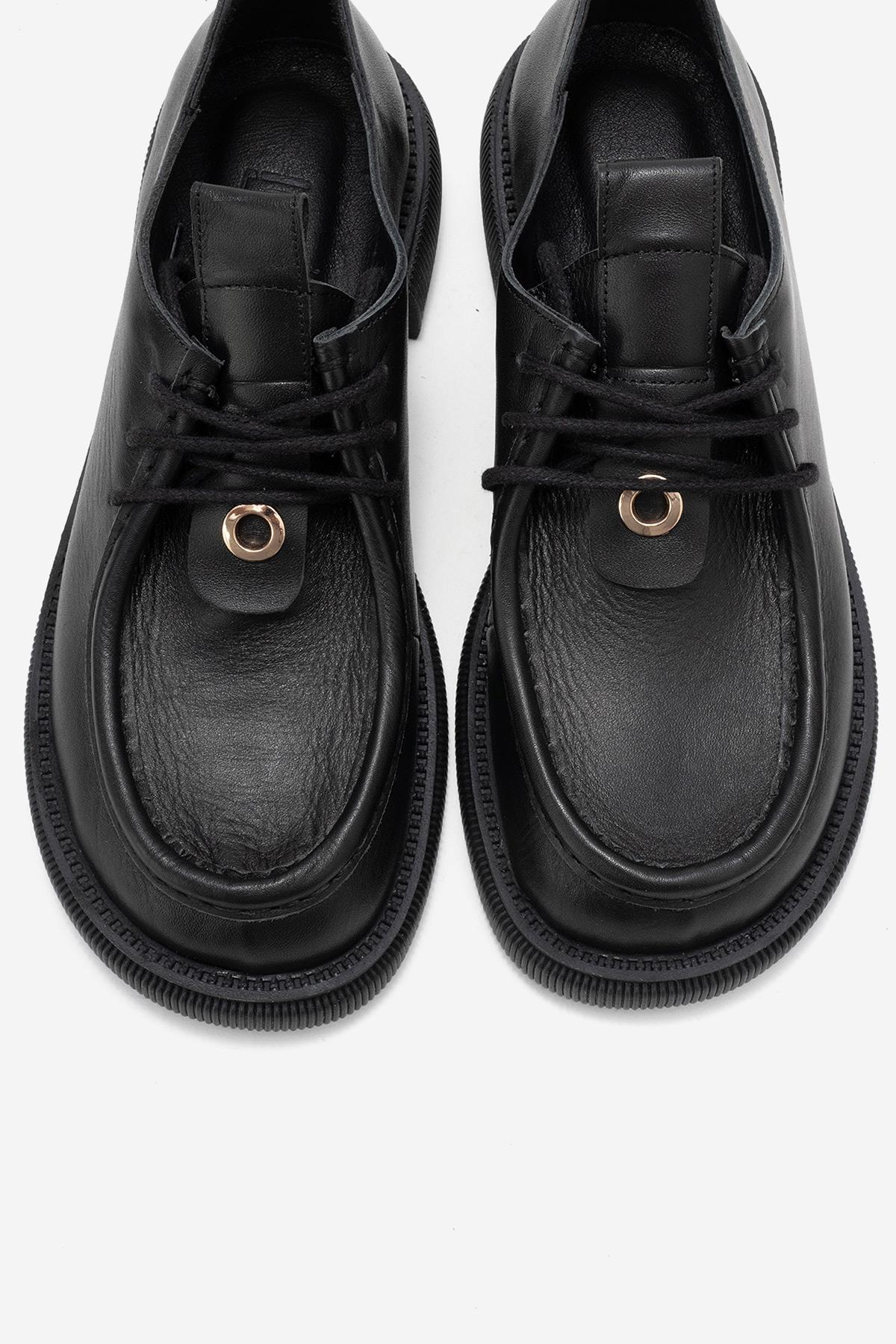 Band - Black Genuine Leather Lace-Up Loafer – side view showing lace, leather, black, Vowalisse