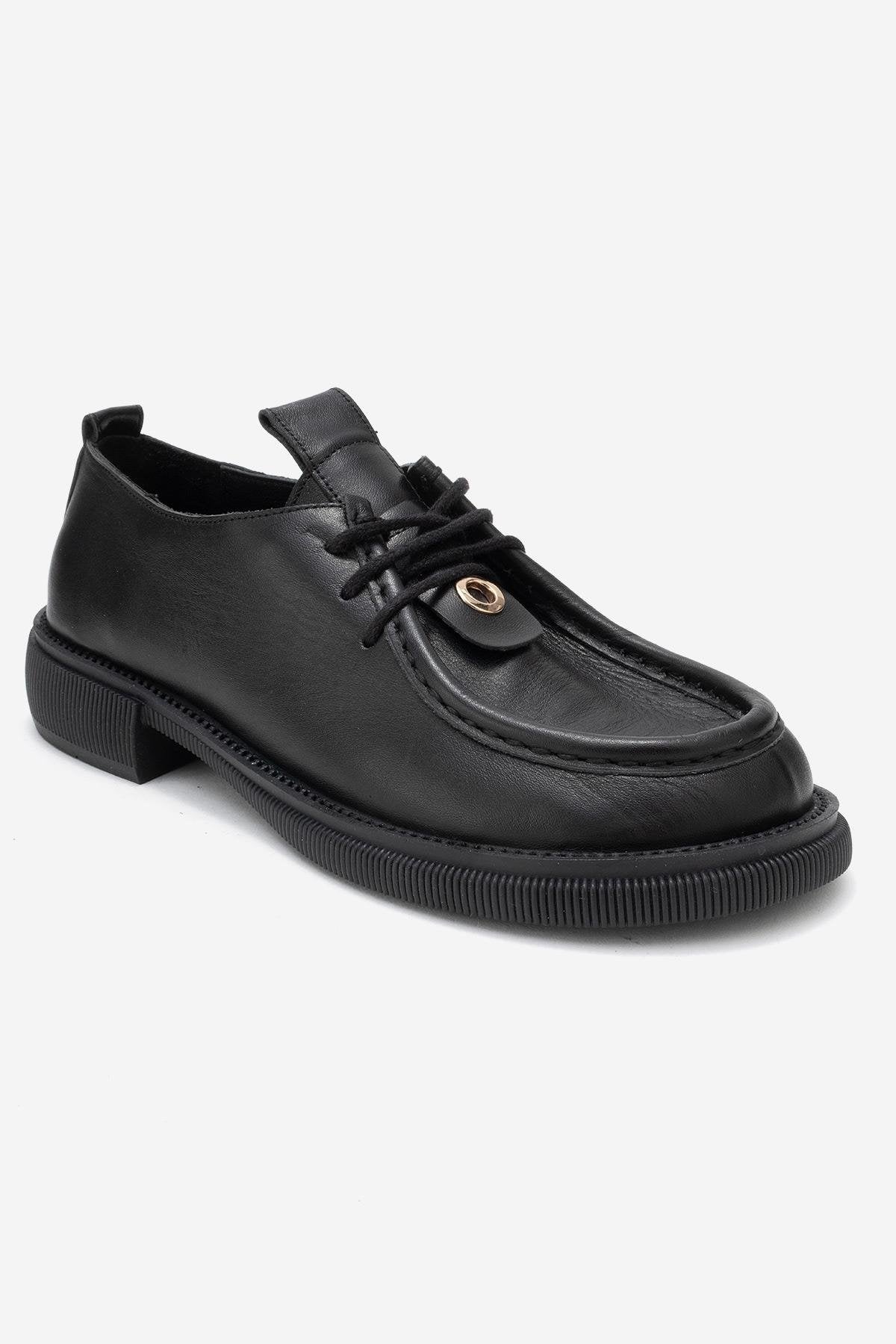 Band - Black Genuine Leather Lace-Up Loafer – detail view showing lace, leather, black, Vowalisse