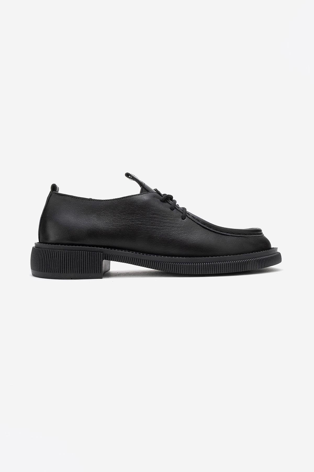 Band - Black Genuine Leather Lace-Up Loafer – top view showing lace, leather, black, Vowalisse