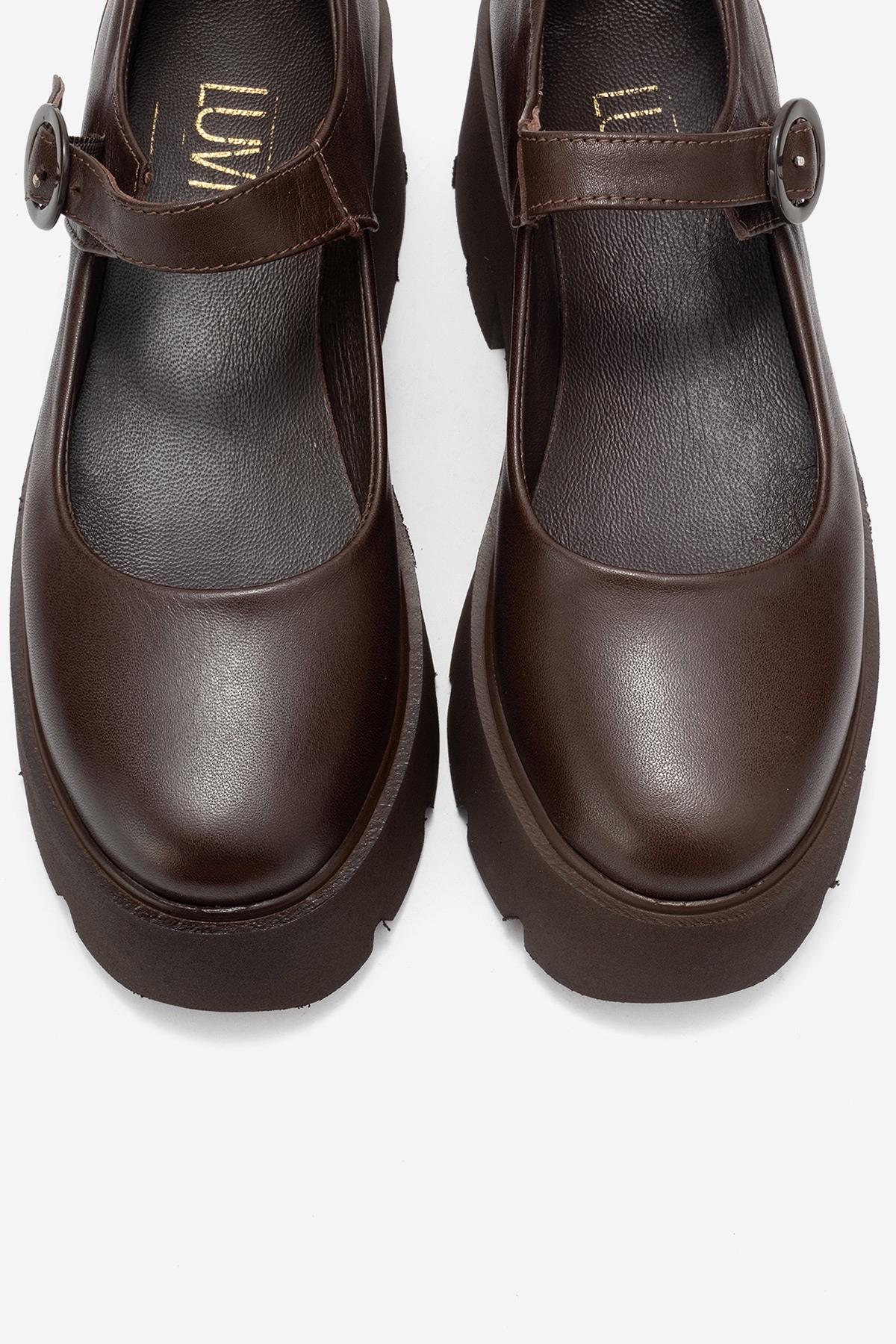 Orina - Brown Genuine Leather Platform Casual Shoe – side view showing leather, Vowalisse