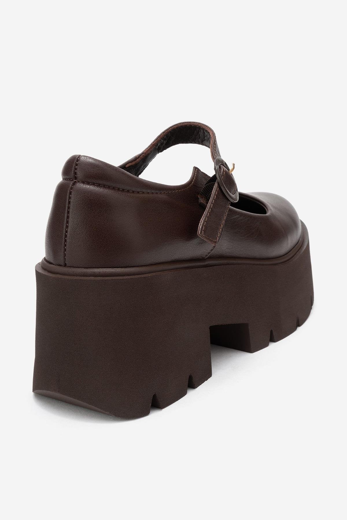 Orina - Brown Genuine Leather Platform Casual Shoe – back view showing leather, Vowalisse