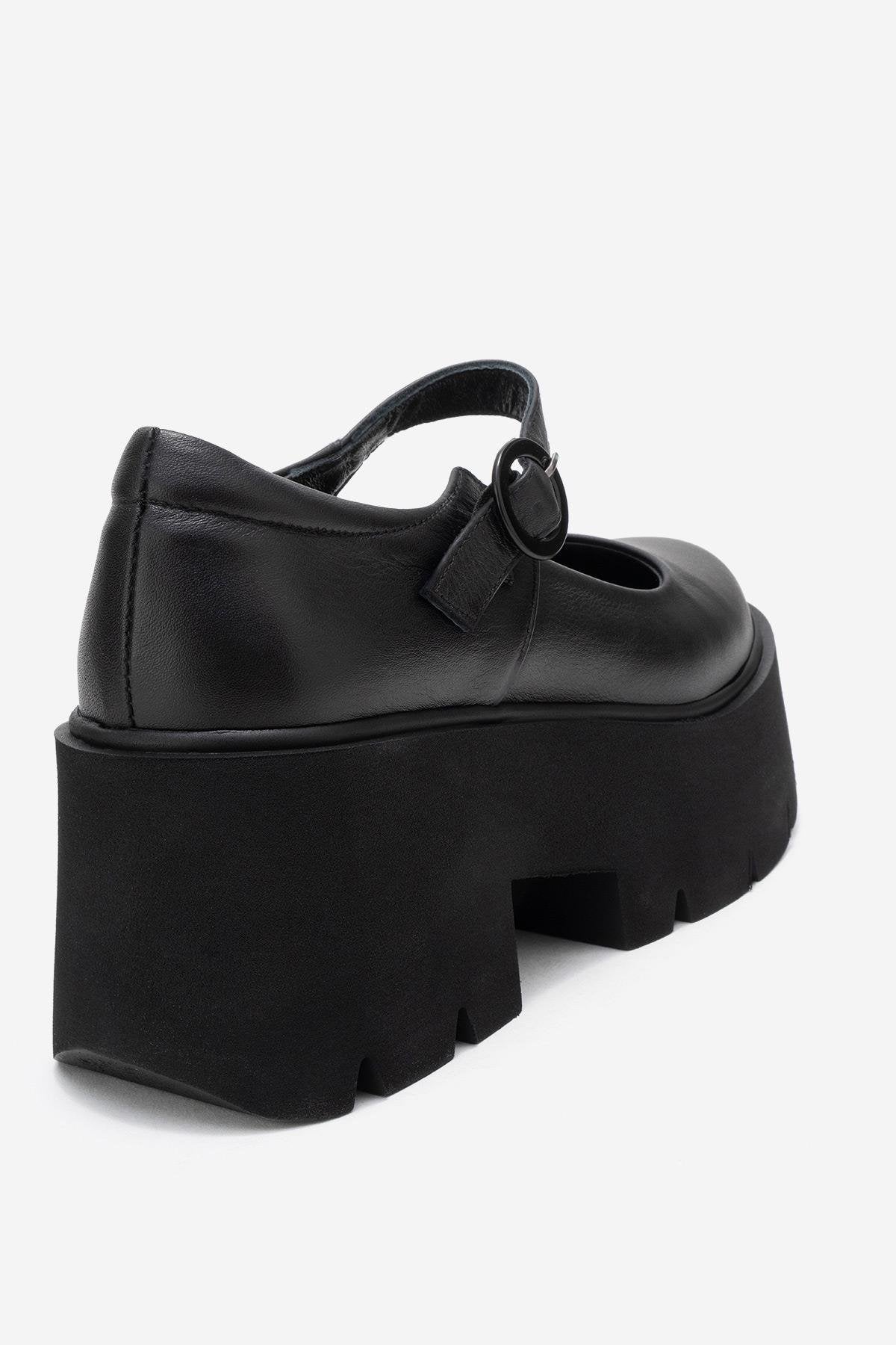 Orina - Black Genuine Leather Platform Casual Shoe – back view showing leather, black, Vowalisse