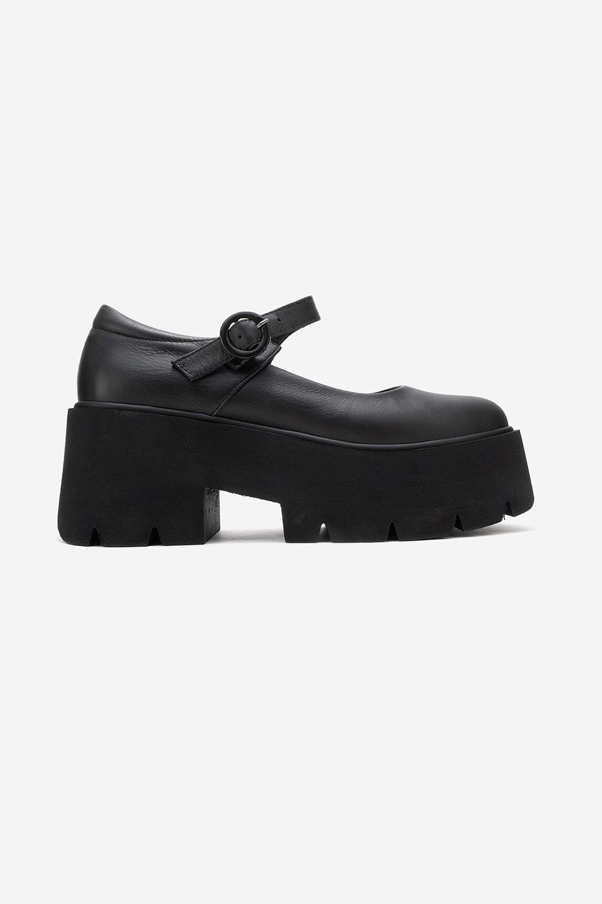 Orina - Black Genuine Leather Platform Casual Shoe – top view showing leather, black, Vowalisse
