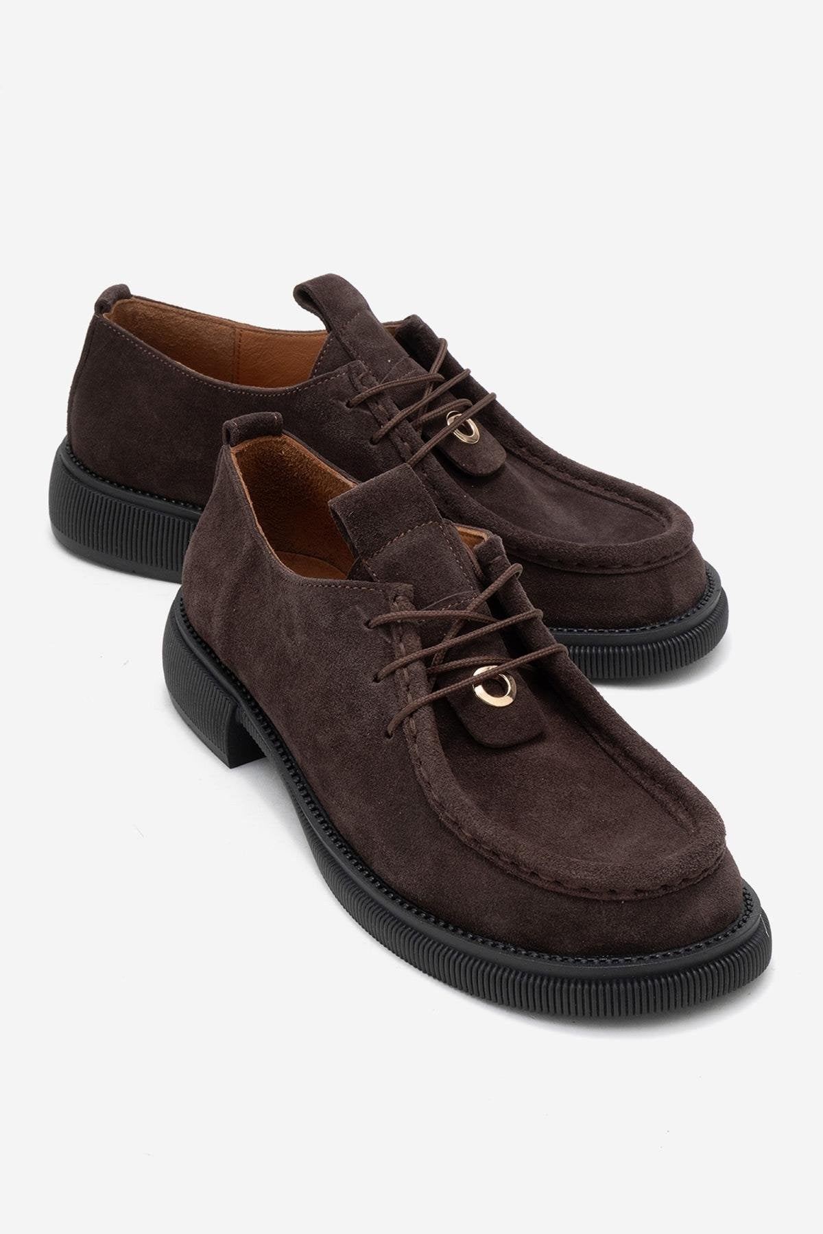 Band - Brown Suede Genuine Leather Lace-Up Loafer – front three-quarter view showing lace, leather, suede, Vowalisse