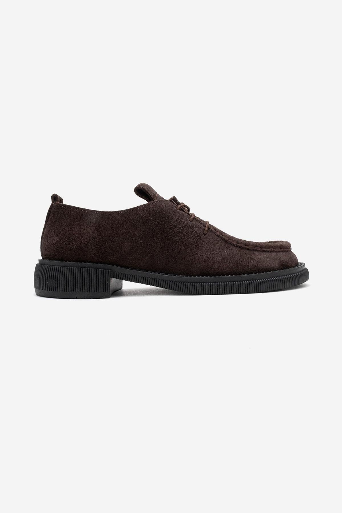 Band - Brown Suede Genuine Leather Lace-Up Loafer – top view showing lace, leather, suede, Vowalisse