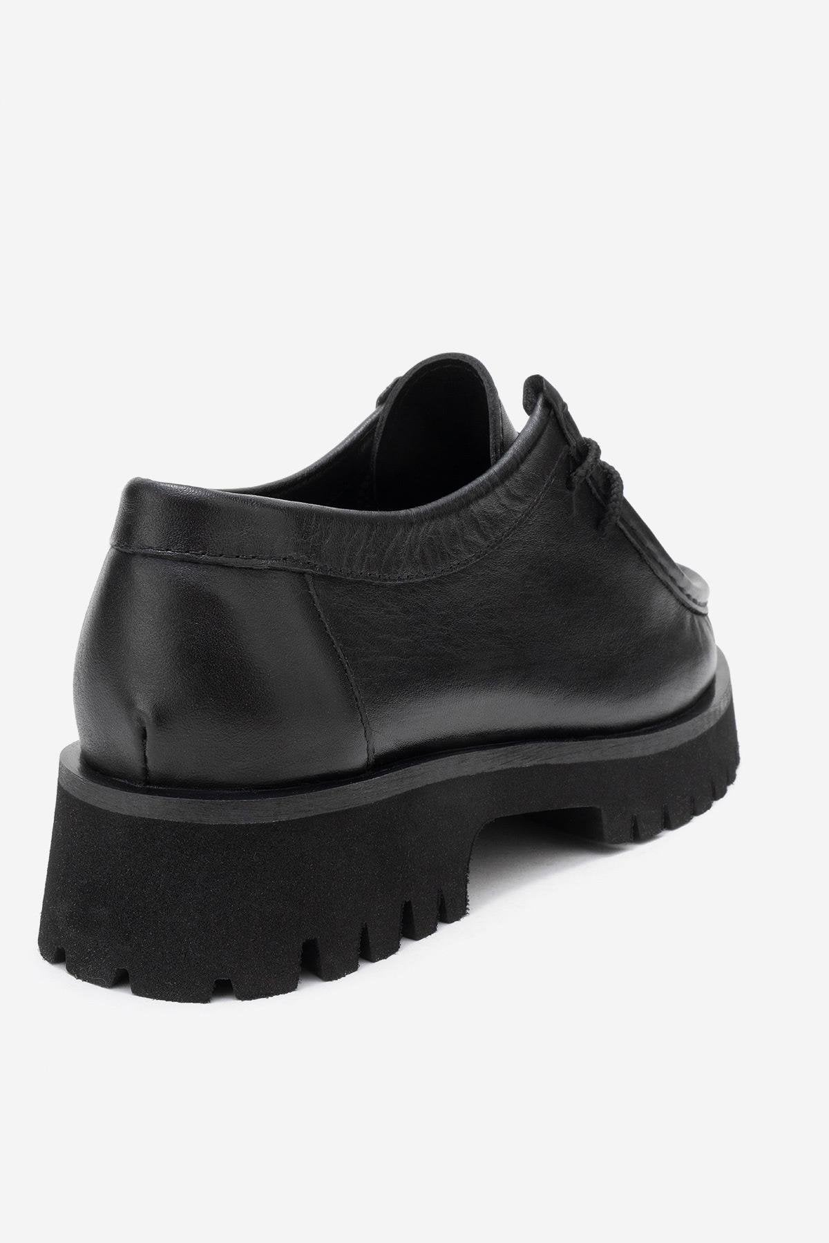 Talia - Black Genuine Leather Lace-Up Loafer – back view showing lace, leather, black, Vowalisse