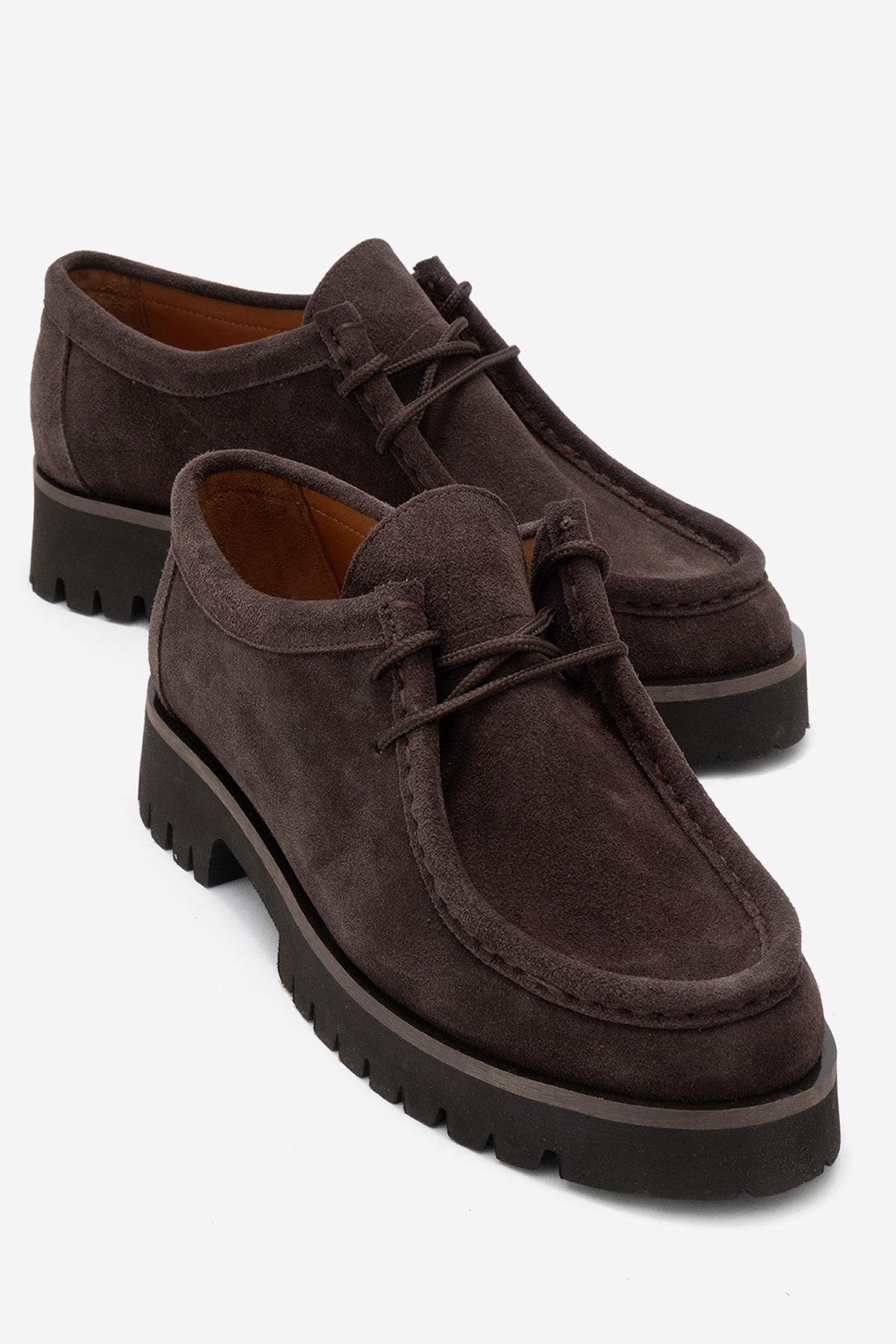 Talia - Brown Suede Genuine Leather Lace-Up Loafer – front three-quarter view showing lace, leather, suede, Vowalisse