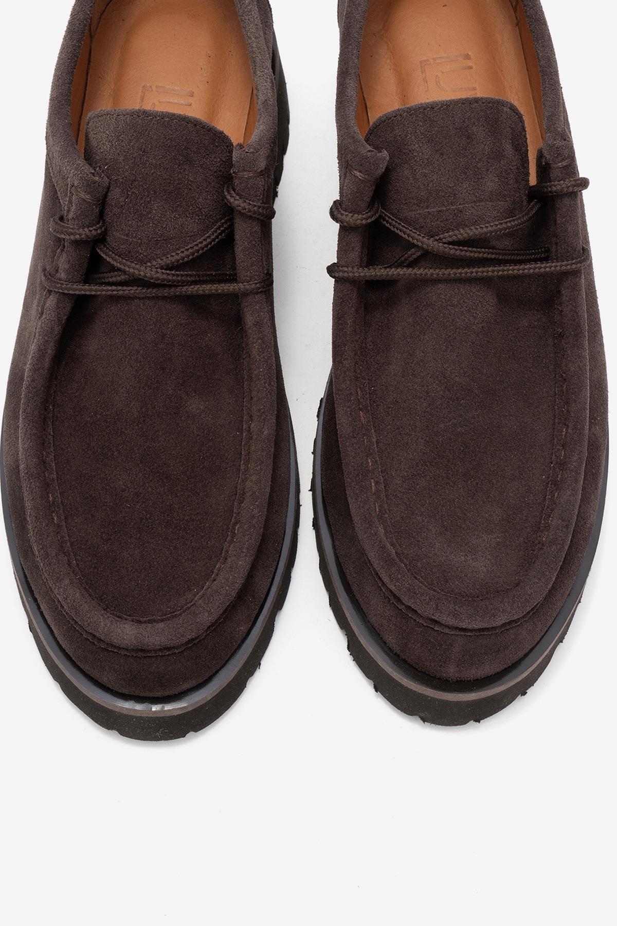 Talia - Brown Suede Genuine Leather Lace-Up Loafer – side view showing lace, leather, suede, Vowalisse