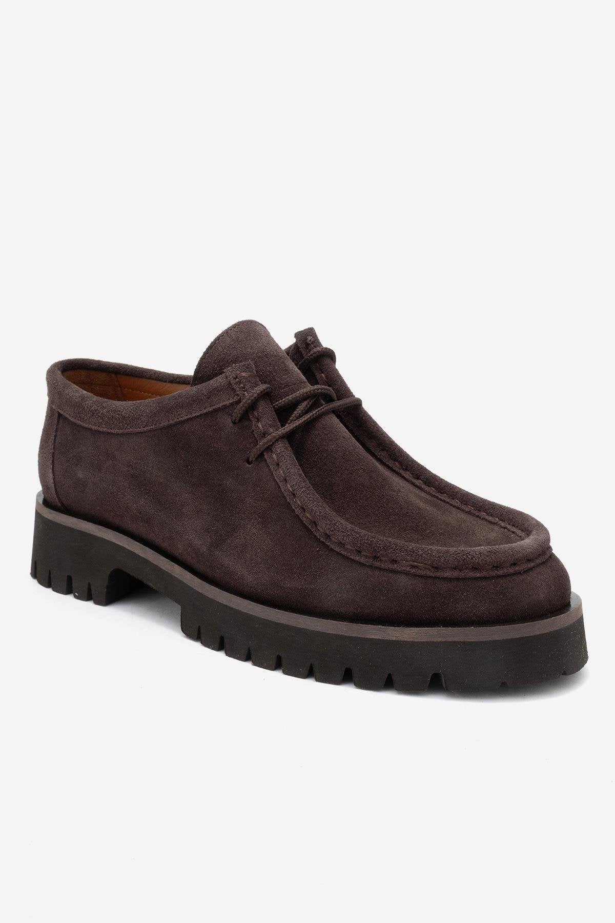 Talia - Brown Suede Genuine Leather Lace-Up Loafer – detail view showing lace, leather, suede, Vowalisse