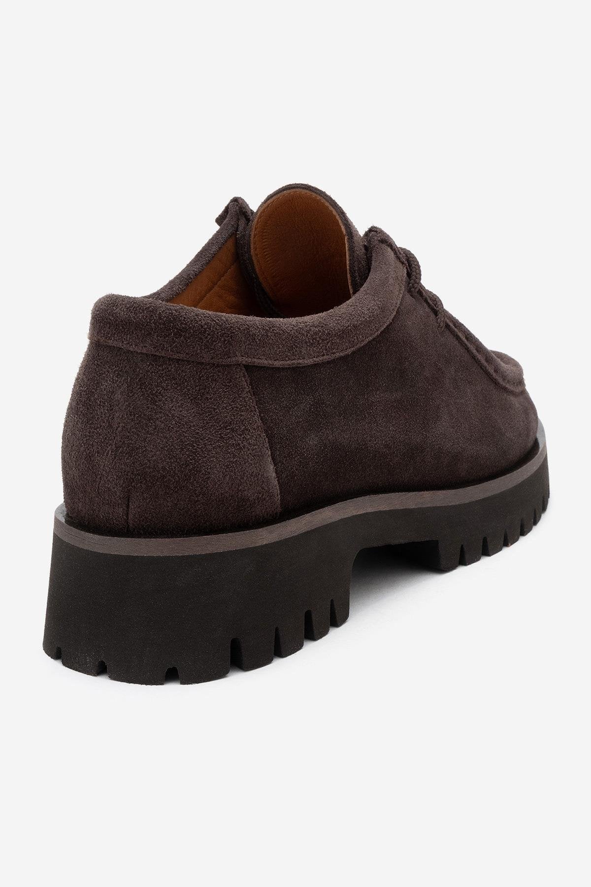 Talia - Brown Suede Genuine Leather Lace-Up Loafer – back view showing lace, leather, suede, Vowalisse