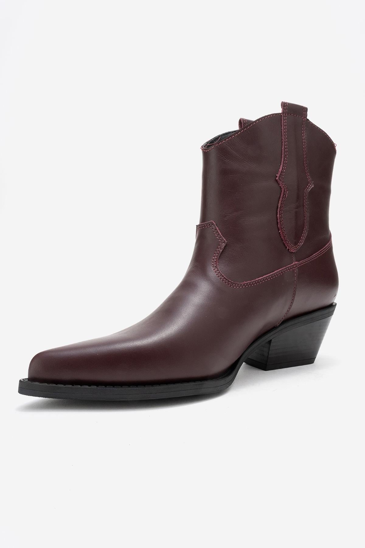 Elia - Burgundy Genuine Leather Western Boot – heel view showing leather, Vowalisse