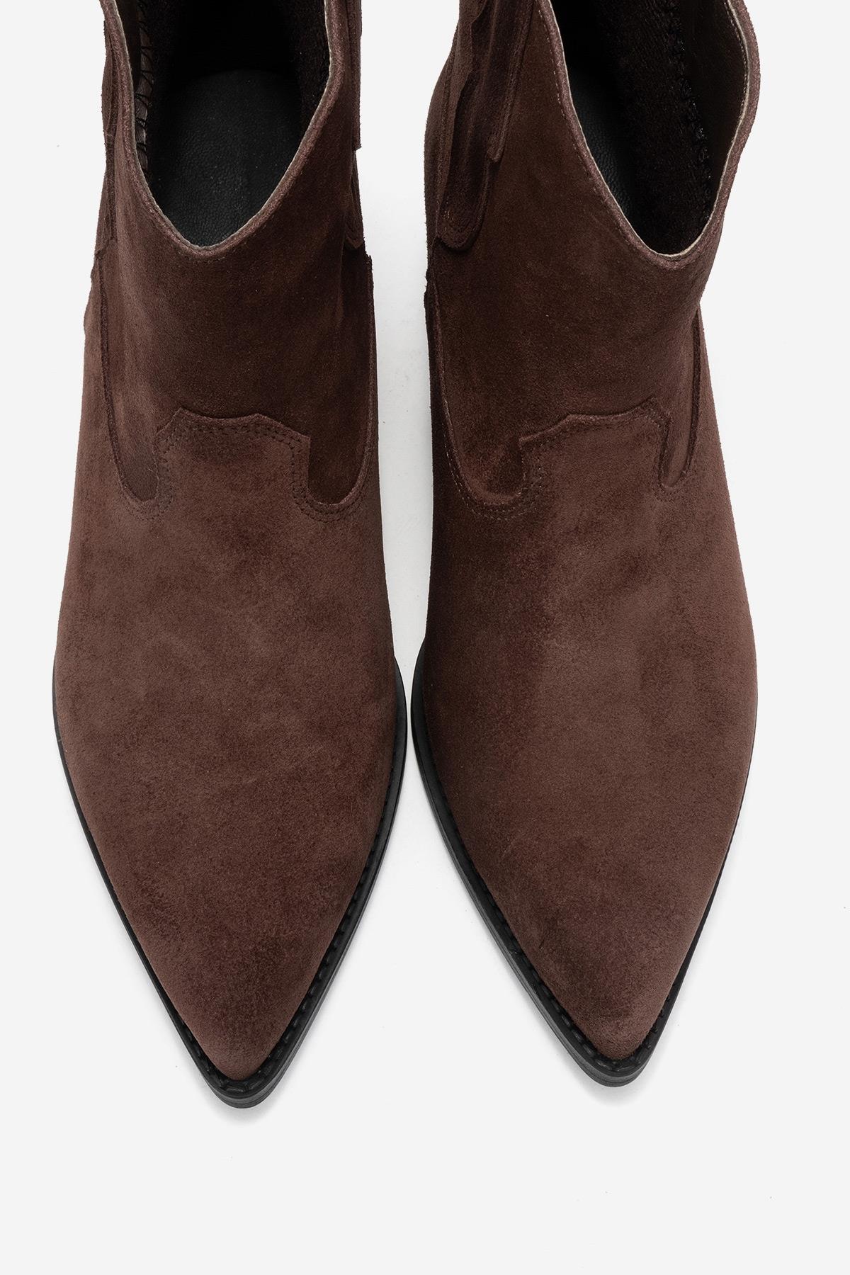 Elia - Brown Suede Genuine Leather Western Boot – side view showing leather, suede, Vowalisse