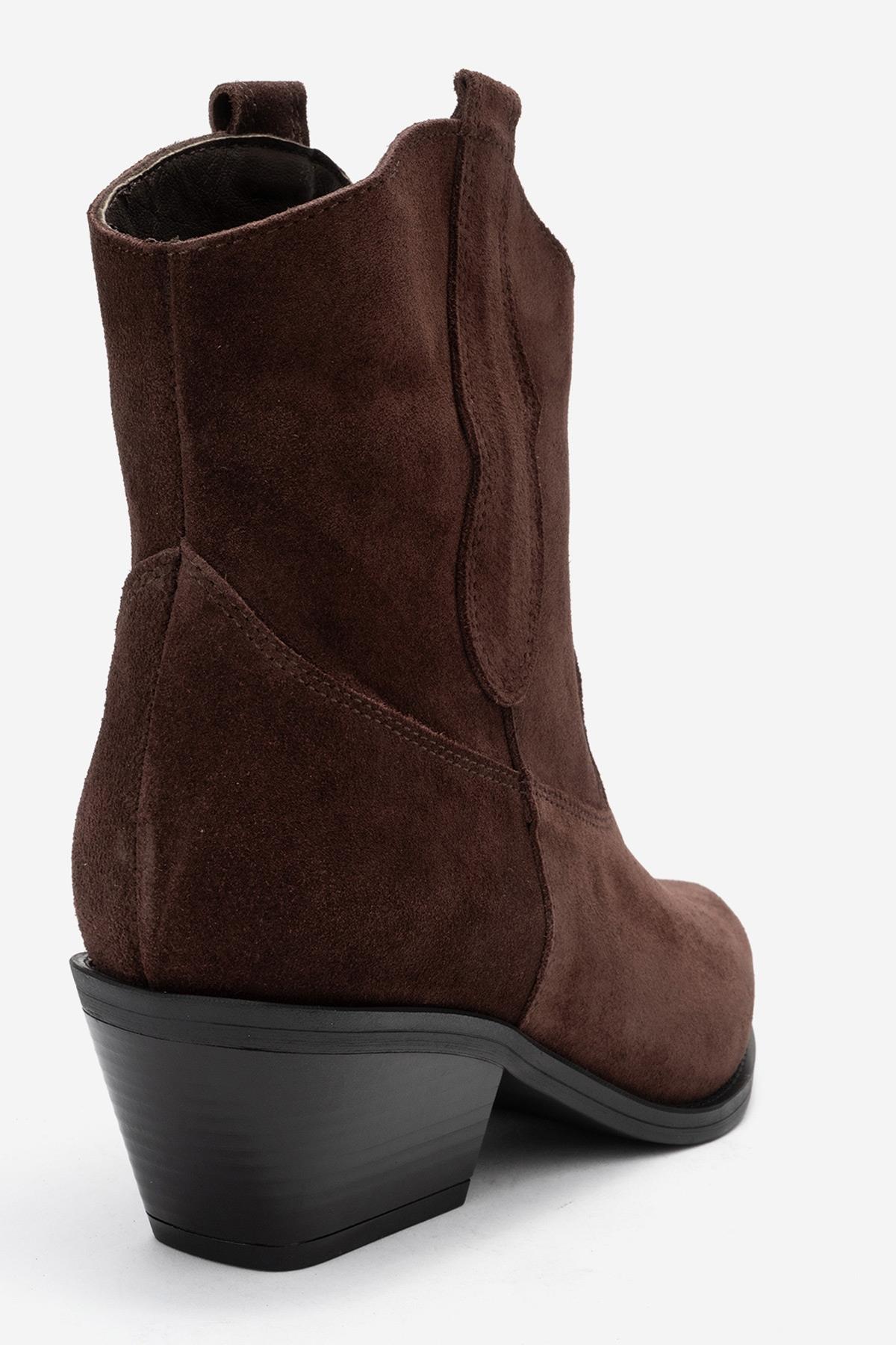 Elia - Brown Suede Genuine Leather Western Boot – back view showing leather, suede, Vowalisse