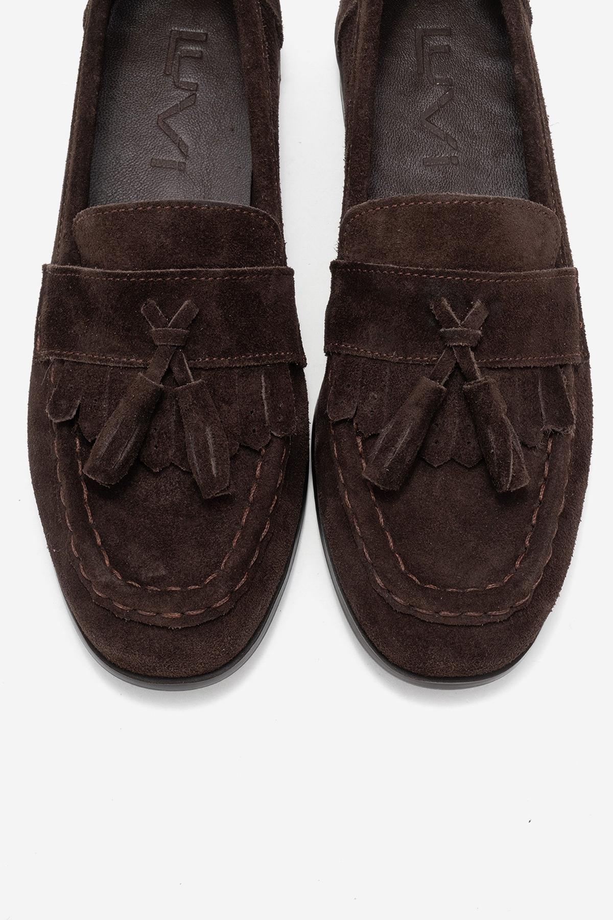 Lupen - Brown Suede Genuine Leather Tassel Loafer – side view showing leather, suede, Vowalisse
