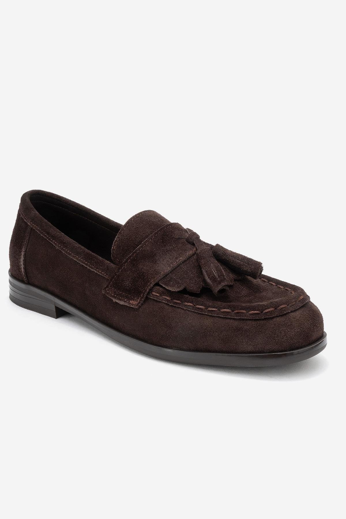 Lupen - Brown Suede Genuine Leather Tassel Loafer – detail view showing leather, suede, Vowalisse