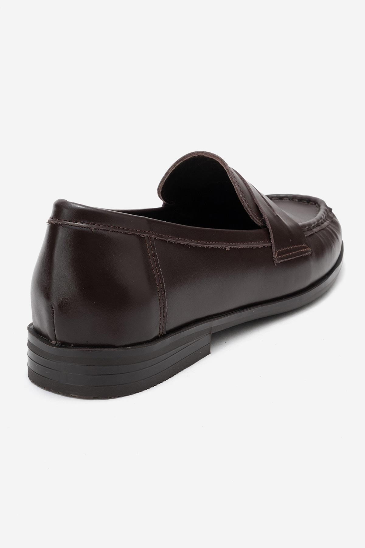 Valia - Brown Genuine Leather Loafer – back view showing leather, Vowalisse