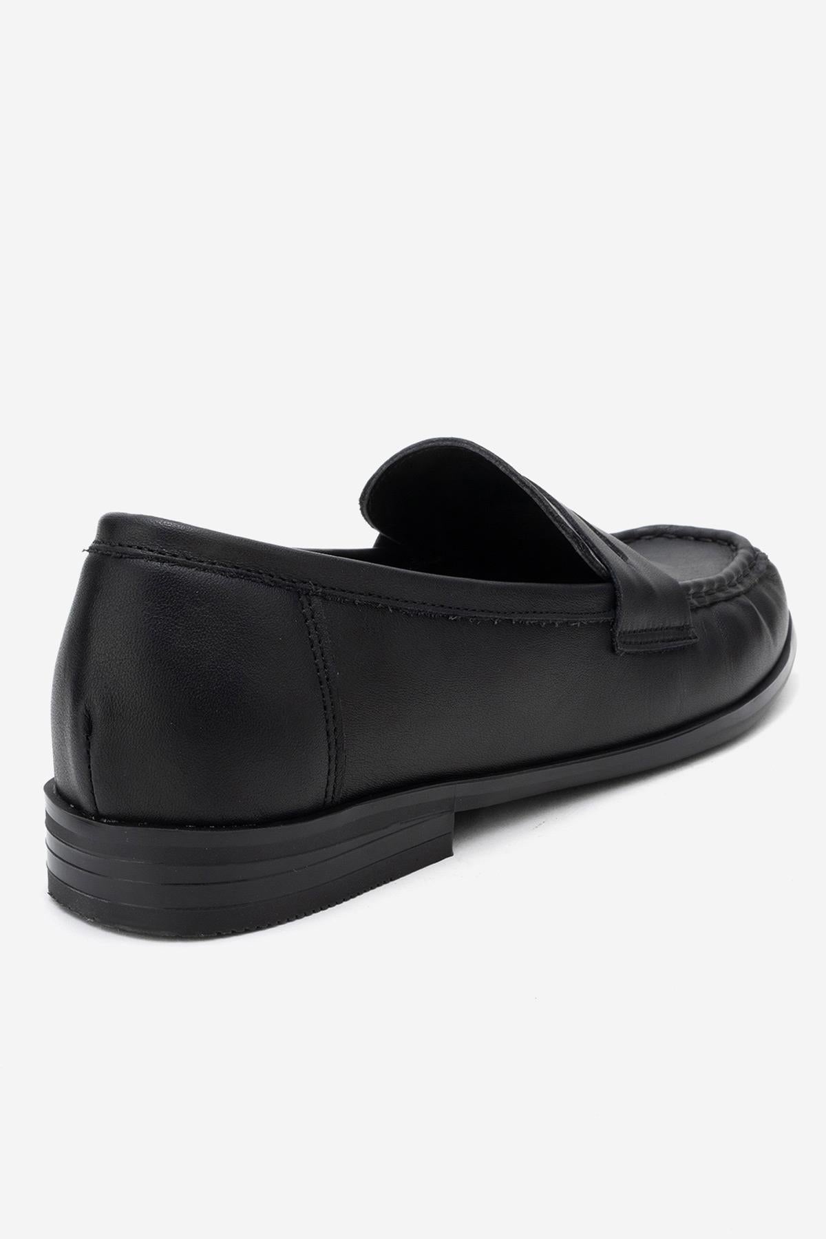 Valia - Black Genuine Leather Loafer – back view showing leather, black, Vowalisse