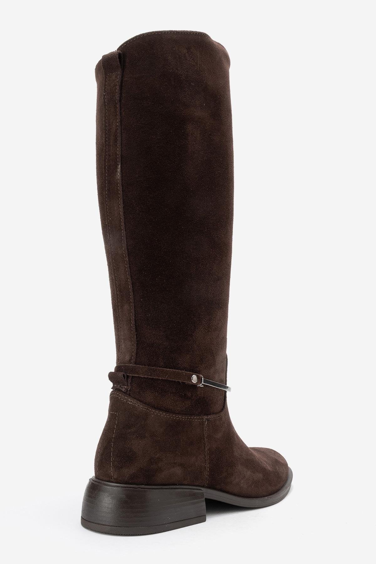 Ansel - Brown Suede Genuine Leather Ankle-Strap Riding Boot – back view showing leather, suede, Vowalisse