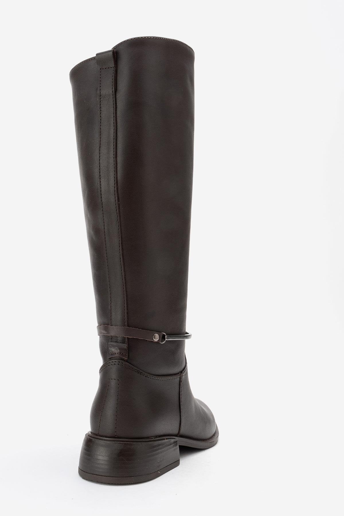 Ansel - Brown Genuine Leather Ankle-Strap Riding Boot – back view showing leather, Vowalisse