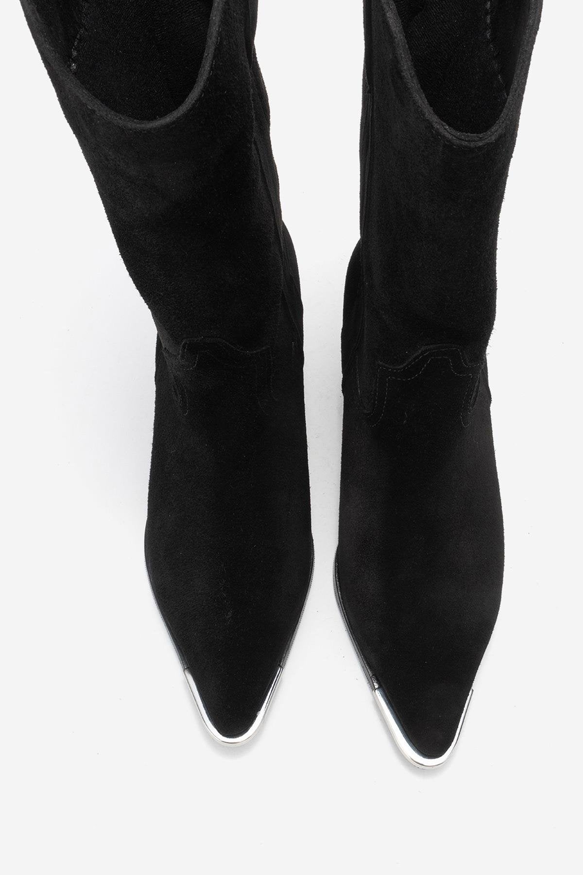 Alvi - Black Suede Genuine Leather Western Boot – side view showing leather, suede, black, Vowalisse
