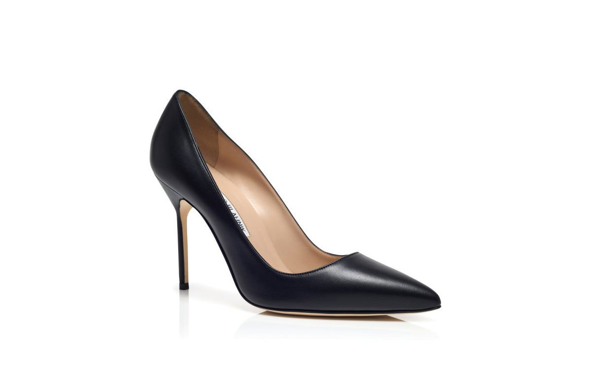 Estelle Flame Black Pointed Toe Pumps – top view showing black pointed toe, nappa leather, Vowalisse