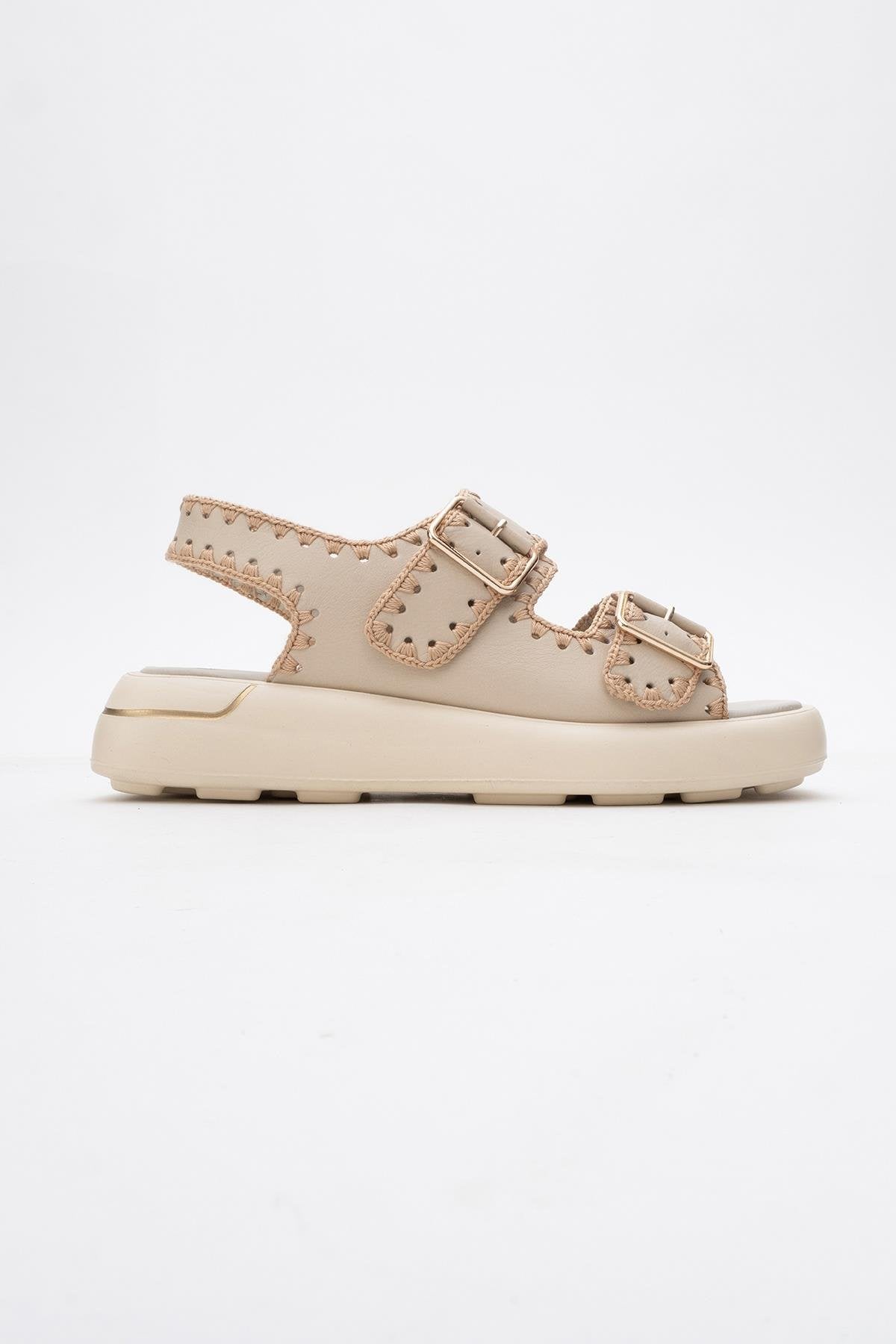 Douro - Beige Braided Rope Strap Leather Sandal – top view showing leather, Vowalisse