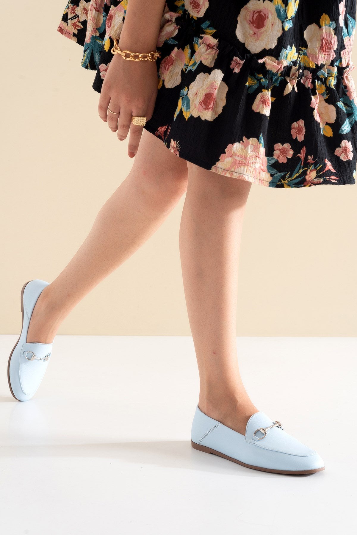 Penny - Baby Blue Leather Horsebit Loafers – sole view showing leather, suede, blue, Vowalisse