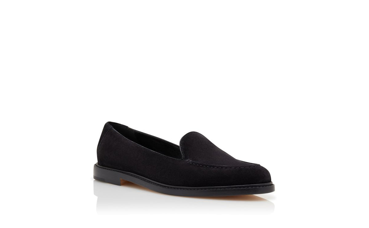 Violetta Halo Black Suede Loafers – top view showing black suede, Vowalisse