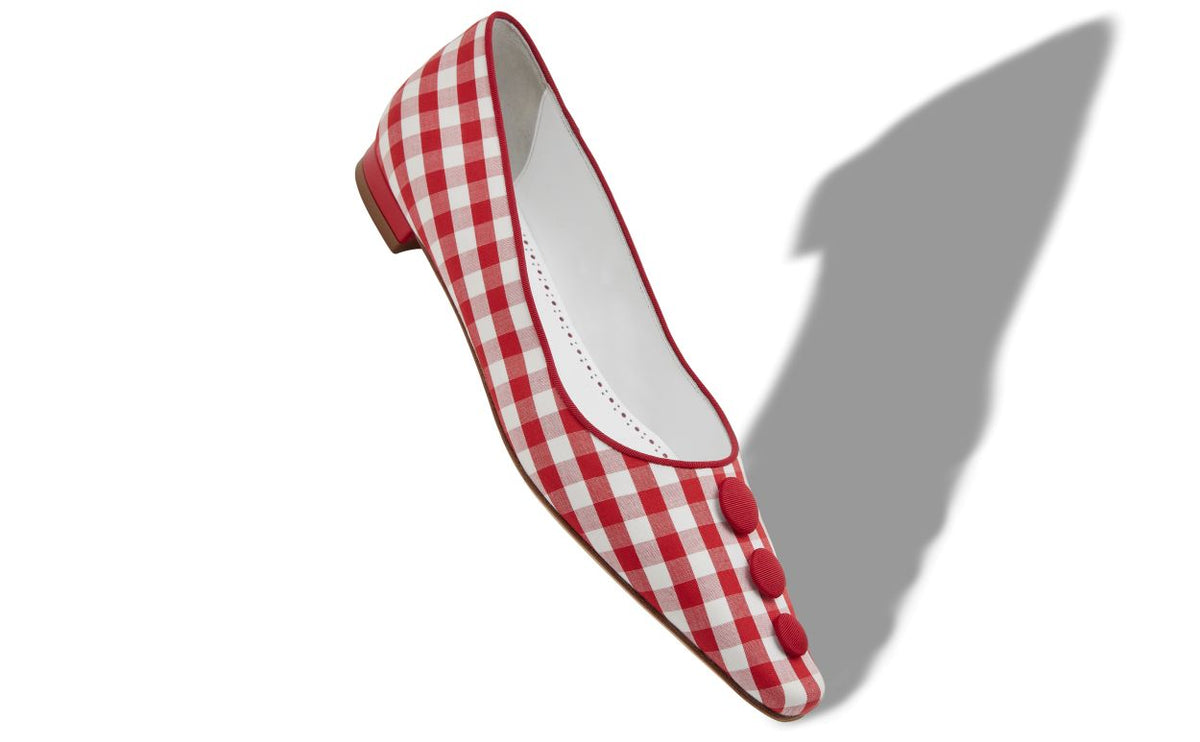 Cressida Halo Red Button Detail Pumps – front three-quarter view showing red button detail, almond toe, Vowalisse
