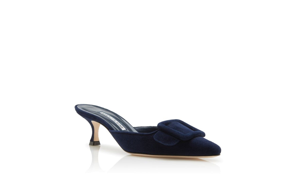 Anastasia Belle Blue Suede Mules – top view showing blue suede, Vowalisse