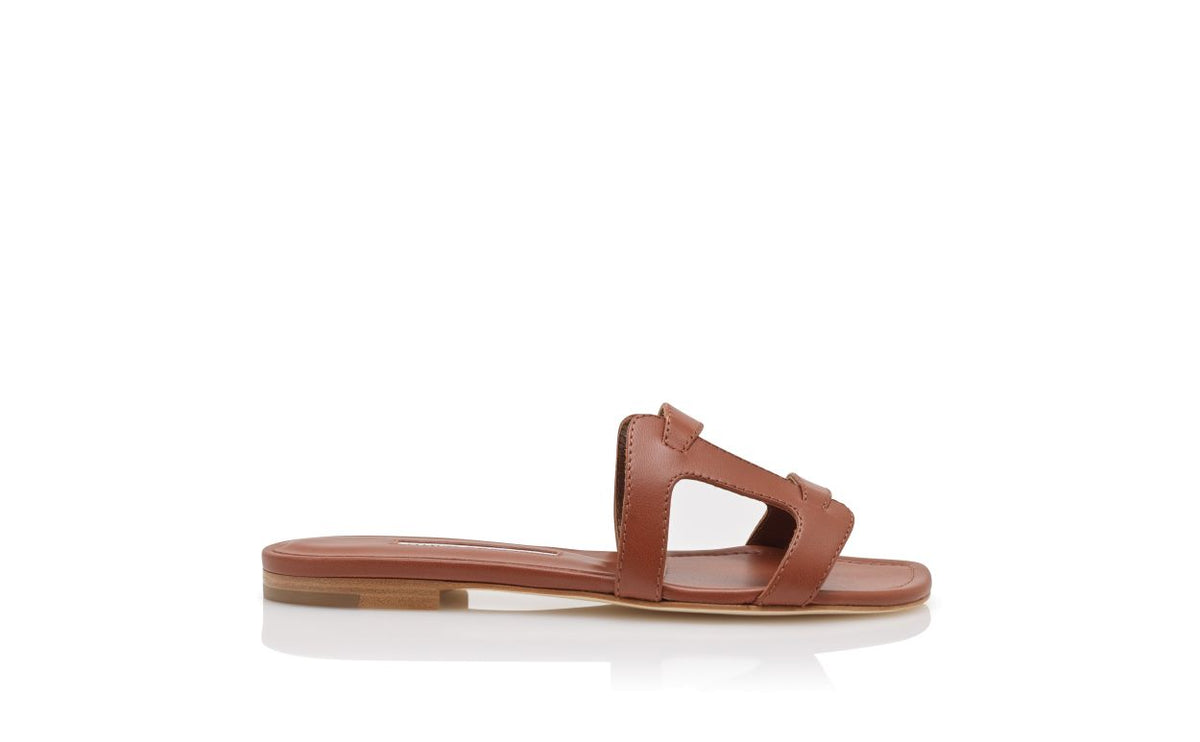 Juliette Halo Brown Open Toe Mules – side profile showing brown open toe, nappa leather, Vowalisse