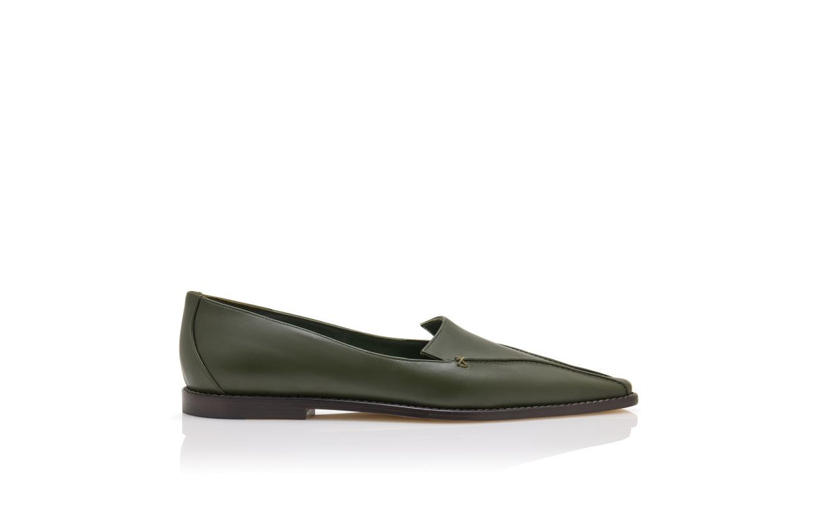 Fiorella Shine Green Almond Toe Loafers – side profile showing green almond toe, Vowalisse