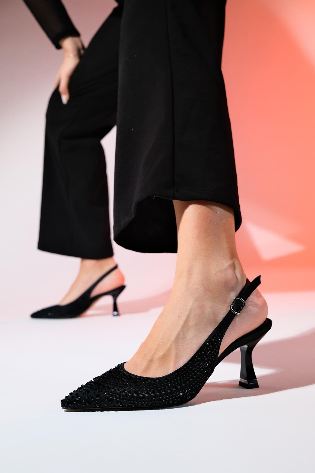 Juan - Black Satin Embellished Evening Shoe – product view 10 showing satin, leather, black, Vowalisse