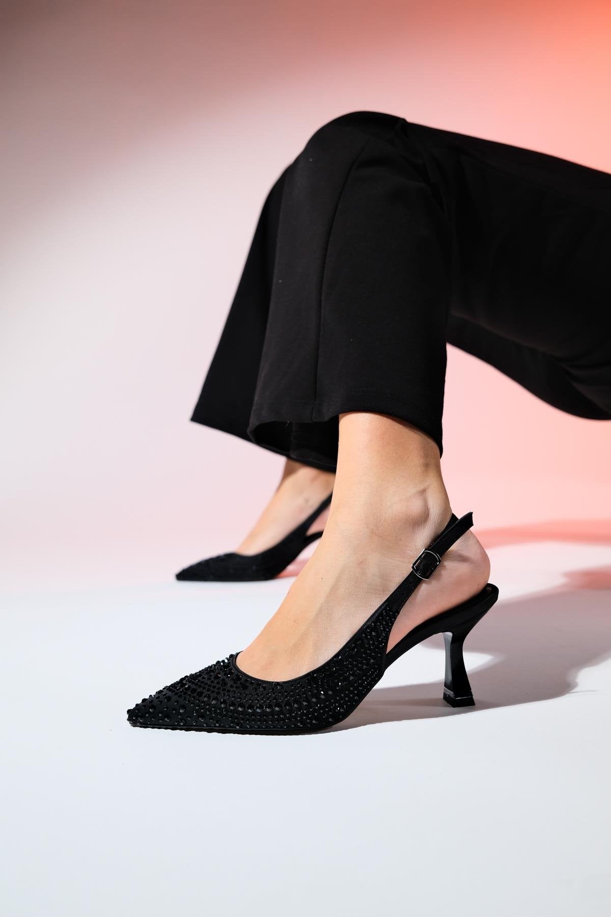 Juan - Black Satin Embellished Evening Shoe – product view 9 showing satin, leather, black, Vowalisse
