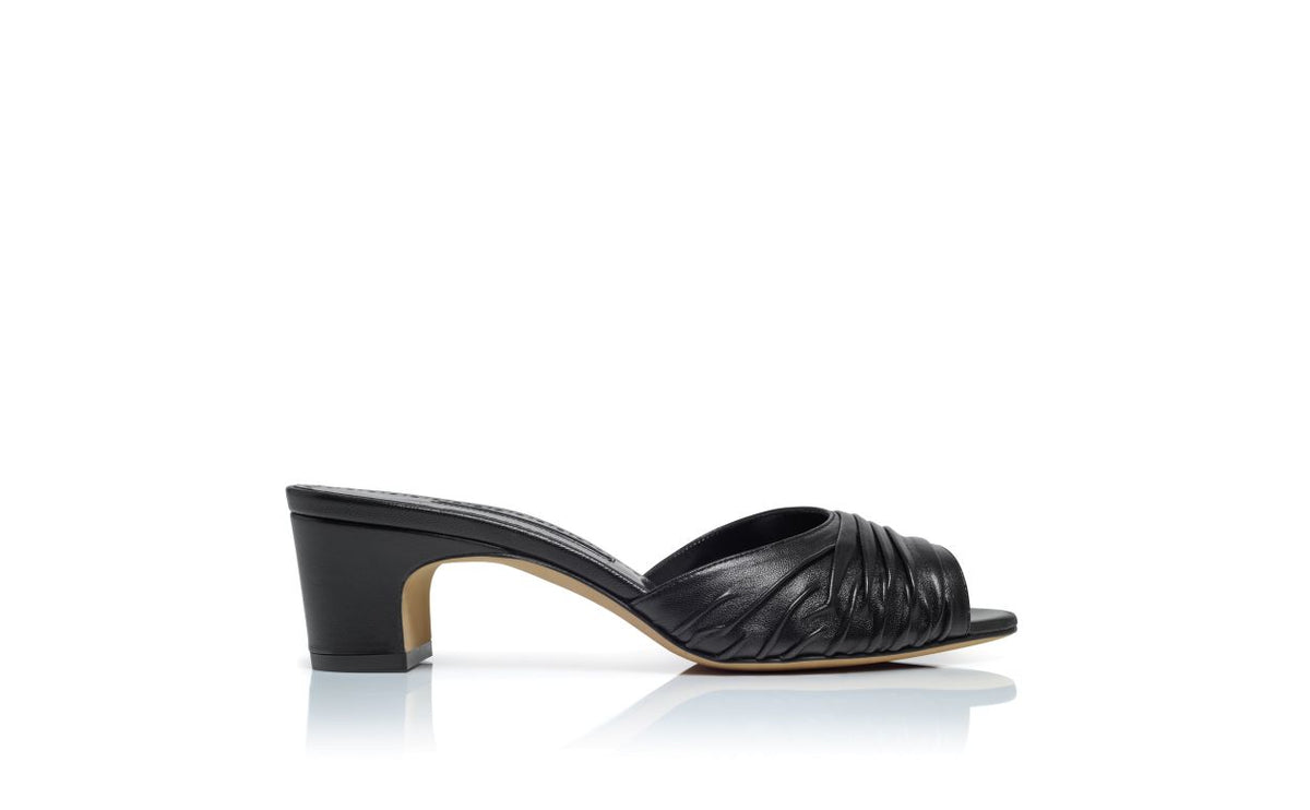 Noelle Jewel Black Open Toe Mules – side profile showing black open toe, nappa leather, Vowalisse