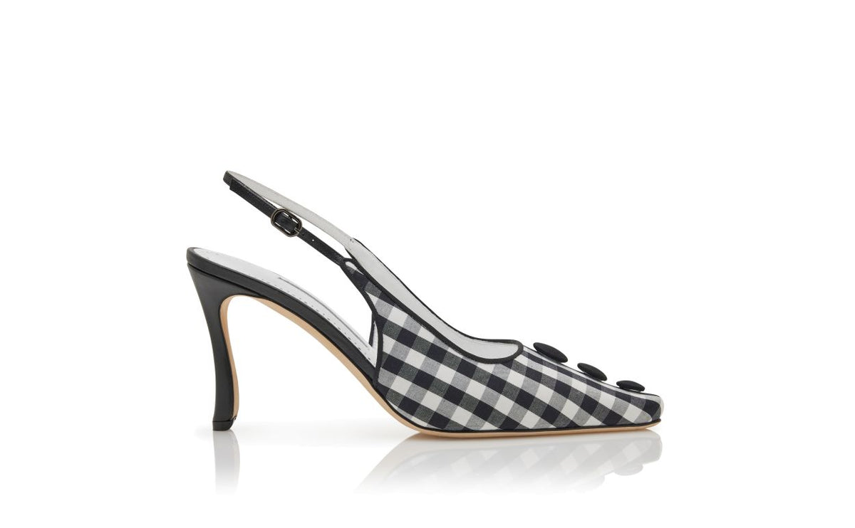 Rosalie Rose Black Button Detail Slingbacks – side profile showing black button detail, slingback, almond toe, Vowalisse