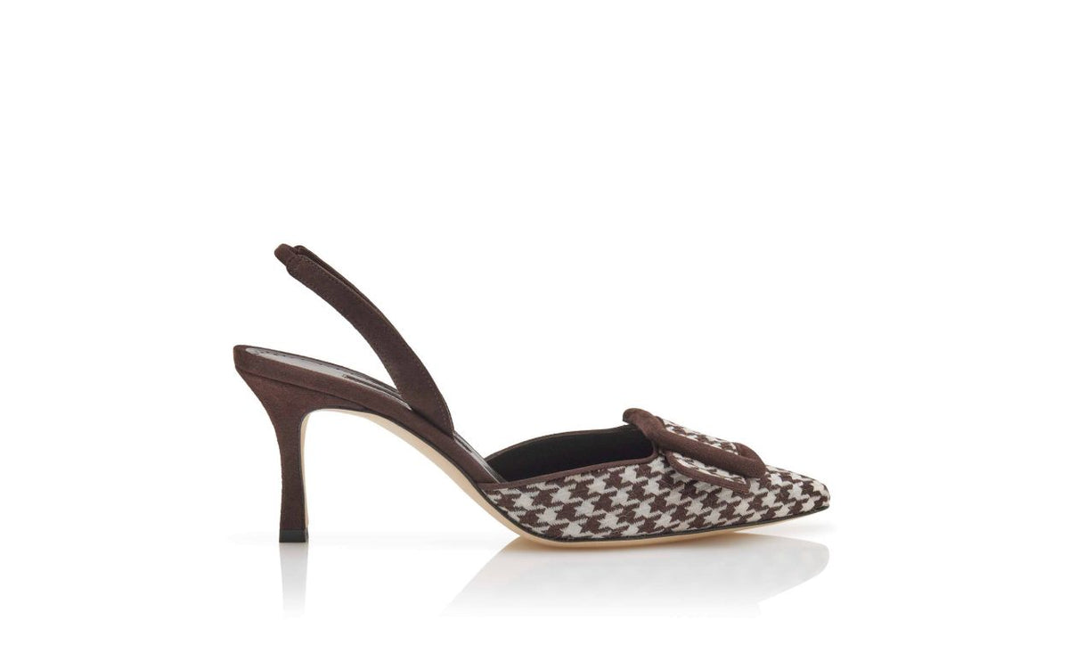 Fiorella Rose Brown Slingback Slingbacks – side profile showing brown slingback, pointed toe, suede, Vowalisse