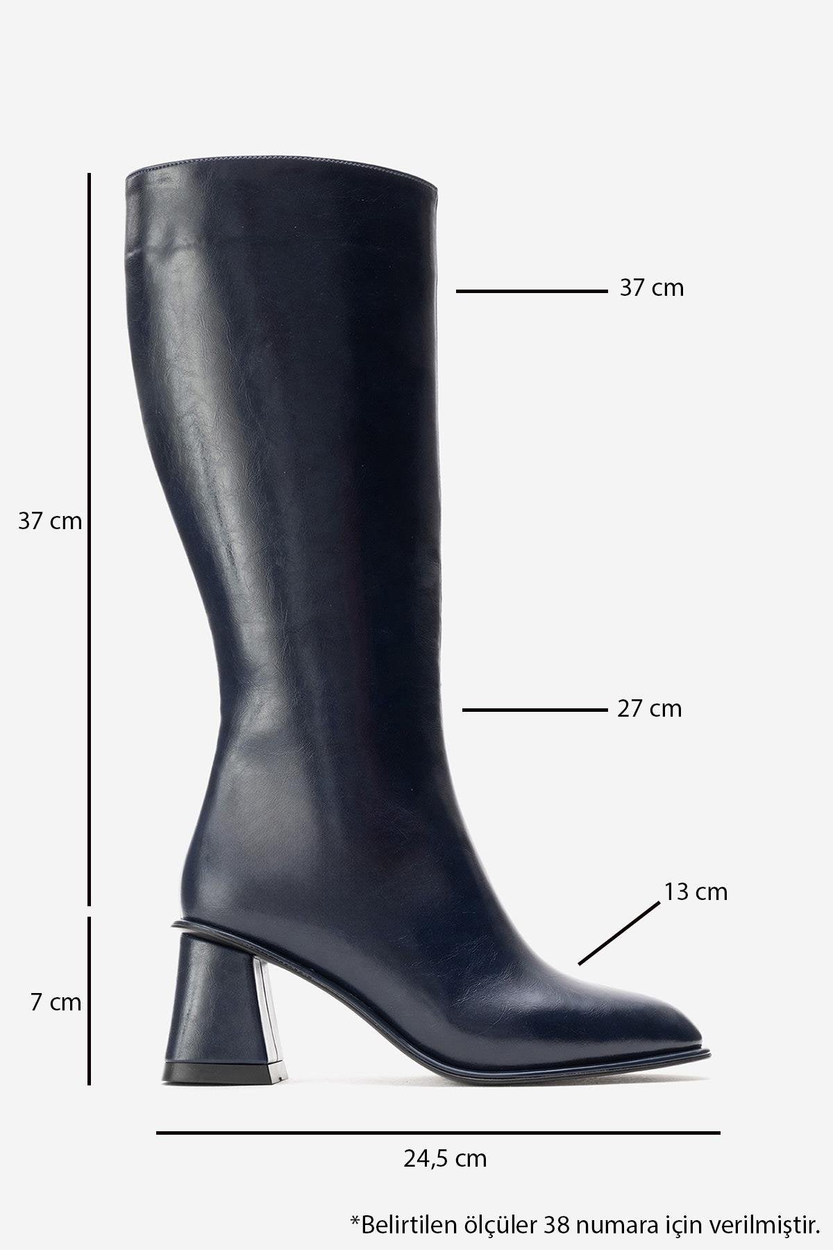 PARADİS - Navy Block Heel Boot – pair view showing leather, Vowalisse