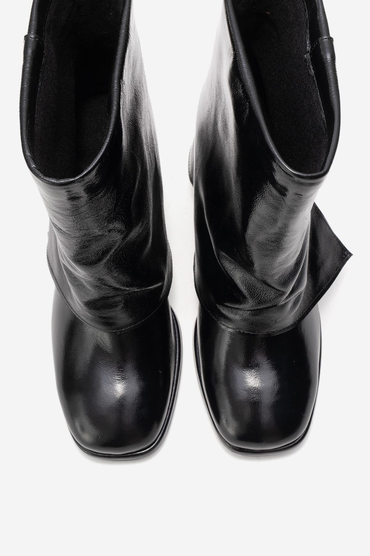 LORE - Black Genuine Leather Block Heel Boot – side view showing leather, black, Vowalisse